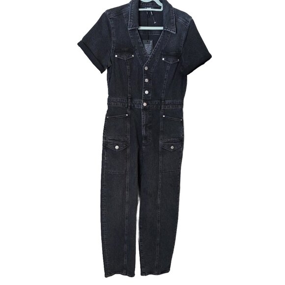Paige Alexis Barrel Cargo Denim Jumpsuit- Black sz 8 NWT - Picture 2 of 7